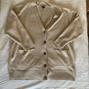 Cream Cardigan Sweater V-Neck Ribbed Knit